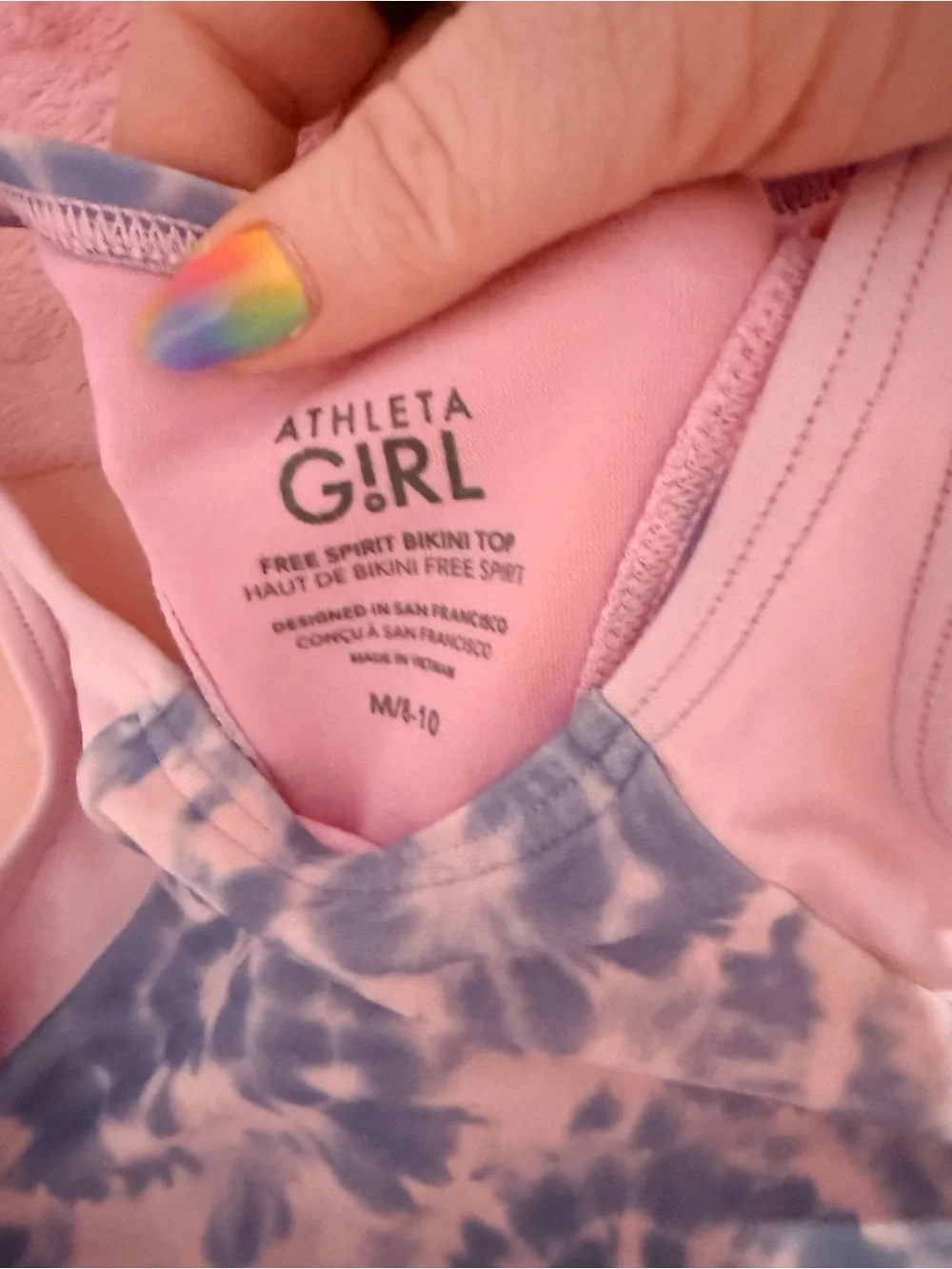 Athleta Girl Free Spirit Pink Blue Tie Dye Bikini, size Medium 8-10